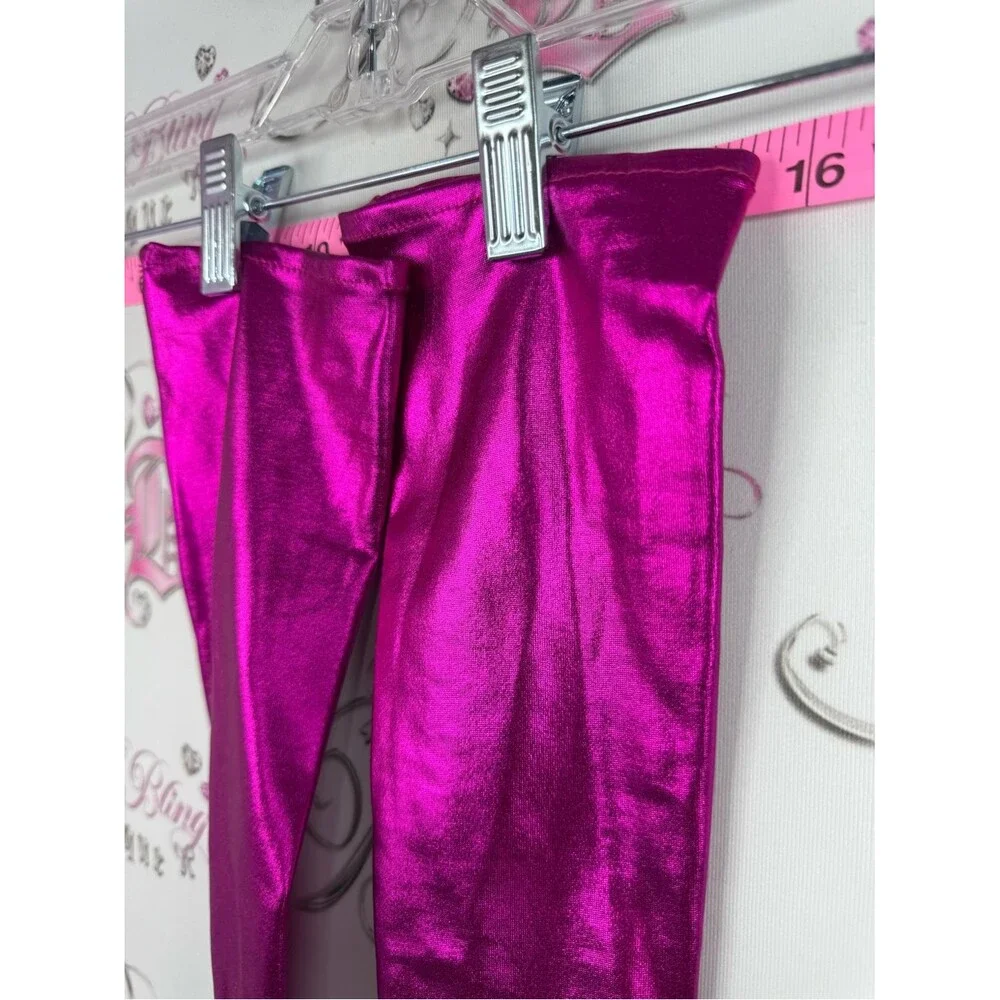 Long gloves shiny shimmer Metallic Fuchsia Gloves